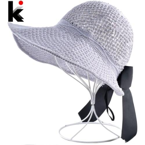 Summer Sun Cap Women Solid Color Ponytail Straw Hats Bow-knot Floppy Hat For Ladies Outdoor Casual Visor Sun Hat Beach Chapeau
