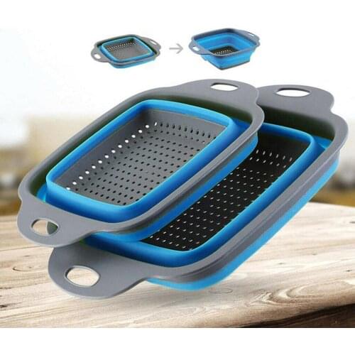 Foldable Fruit Vegetable Washing Basket Strainer Portabl Silicone Colander Collapsible Drainer With Handle Kitchen Tools