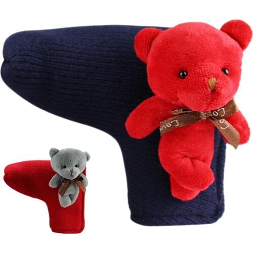 Cute Bear Knitted Golf Head Cover for Putter Blade Golf Putter Protector Red Blue White