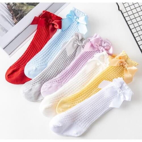 2021 Spring Aummer baby Girl Socks Big Bow Mesh Tube Newborn Baby Socks Knee Loose Toddlers Socks