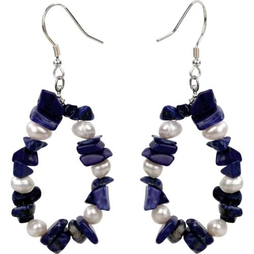 Yacq Lapis Lazuli Pearl 925 Sterling Silver Drop Dangle Earrings Handmade Custom Jewelry Gifts for Women Her Mom Girls Wife