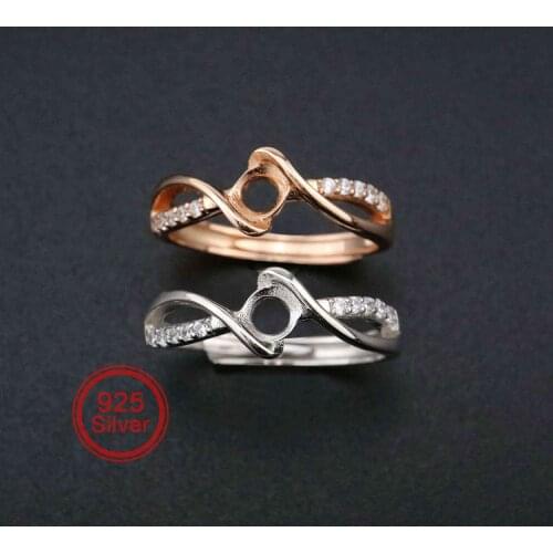 4MM Round Curve Rose Gold Plated Solid 925 Sterling Silver DIY Adjustable Prong Ring Settings Blank for Gemstone 1210065