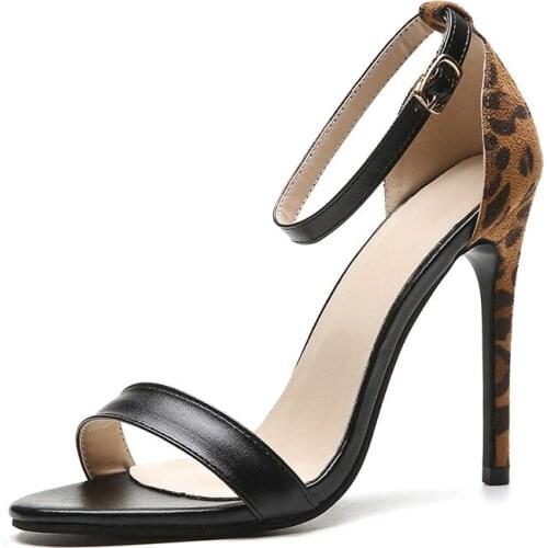 2021 Summer Fashion Sandals Large Size Sexy Leopard Print Color Matching Stiletto Ladies Sandals Pumps Thin Heel Women