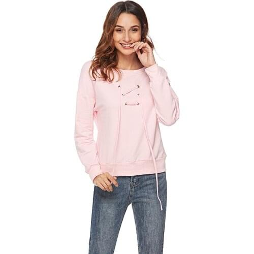 Women Hoodies Sweatshirts Lace Up Bandage Pullover Hooded Sweatshirt Autumn Coat Warm Drop-shoulder Tops Female Clothing