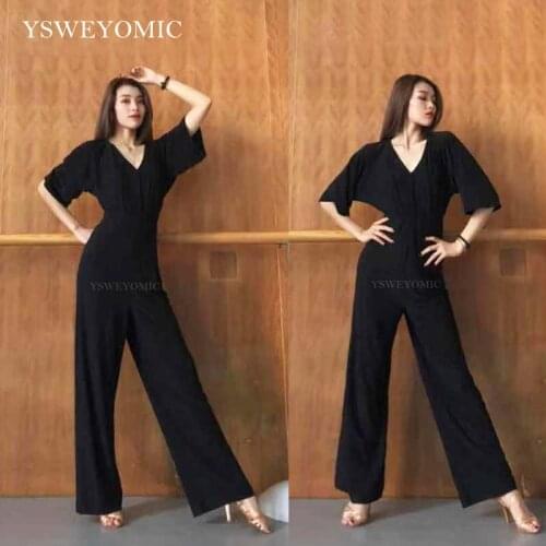Latin Dancewear Practice Loose wide Leg High Waist Women Latin Salsa Ballroom Standard Dance Trousers dance Training Jumpsuit K7