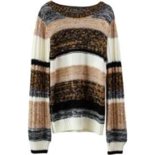 2021 Autumn Winter Hot Sale Sweaters High Quality Women Striped Patterns Knitting Long Sleeve Casual Vintage Jumpers Tops