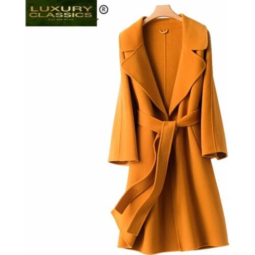 Women Elegant Winter Coat 100% Wool Coat Female Autumn Clothes 2021 Korean Long Woolen Jacket Cashmere Coats Hiver 19819