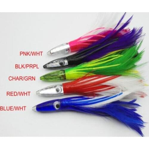 5Pcs Hard octopus lure squid jigs big game lure bait 32g 14cm drag fishing bait feather skirt sea fishing tackle