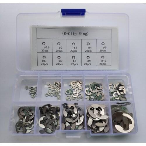 200pcs M1.5 2 3 4 5 6 7 8 9 10mm Stainless steel E Clip Assortment washer kit for shaft fastener GB896 Circlip retaining ring