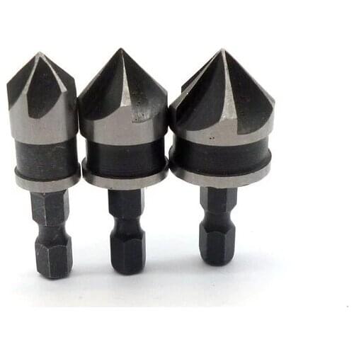 3pcs 5 Flute 90 Degree Hcs Chamfer Cutter Mill Hex Shank Drill Press Countersink Boring Chamfer Drill Set 12mm-16mm-19mm