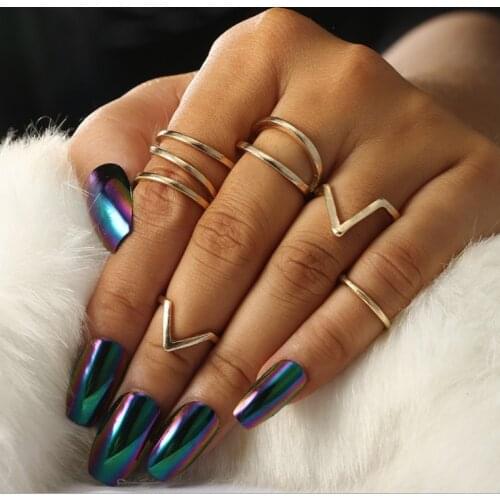 5 Pcs/ Set Classic Gold Colour V Chevron Rings Geometrical Irregular Ring Set Lady Charm Costume Jewelry Accessories Midi Rings