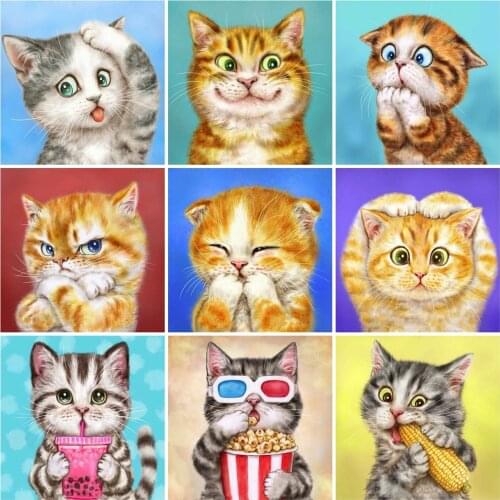 SJDIYDP Diamond Painting Full Square Cat Rhinestone Pictures Animals Round Mosaic Cross Stitch Mosaic Home Decoration Wall Paste