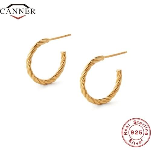 CANNER 925 Sterling Silver 18k Gold Plated Stud Earrings Exquisite Cartilage Piercing Earrings for Women Jewelry Pendientes