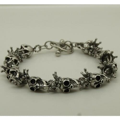 Punk biker crown skull men/boys stainless steel chain bracelet men jewelry bracelets bangles