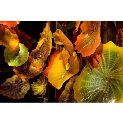 Decorative Colored Glass Leaf Plates LED Modern Decorative Flower Shape Glass Wall Light