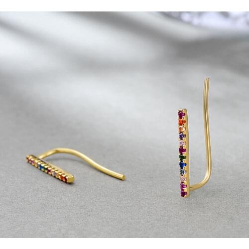 E Jewelry 925 Sterling Silver Bar Earrings for Women Girls 14K Gold Plated Rainbow Stud Earings Korean Fashion Jewelry 2019
