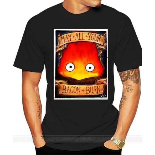 Howl Moving Castle Calcifer Men T Shirt Hip Hop Online Big Size Cotton Crewneck Short Sleeve Shirts For Boys