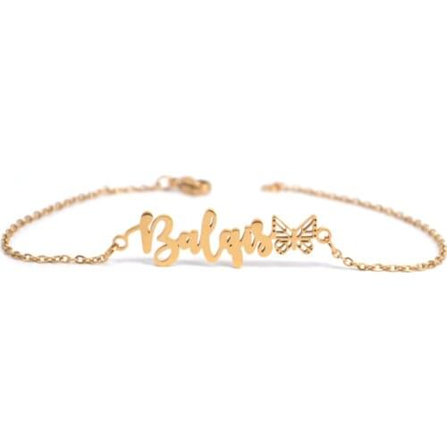 Noelia Personalized Butterfly Pendant Bracelet on Hand Customized Name Stainless Steel Bracelets for Women Custom Jewelry Gift