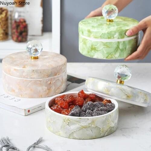 European-style Ceramic Marble Storage Box Household Storage Tank Snack Box Living Room Dried Fruit Tray Modern Home Decoration