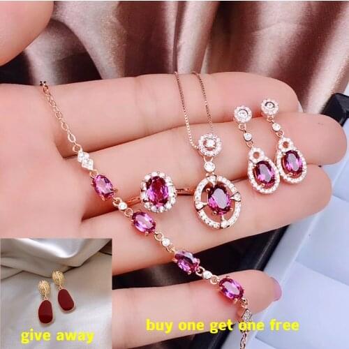 KJJEAXCMY boutique jewelry 925 sterling silver inlaid natural magnesium aluminum garnet gemstone female ring necklace pendant ea