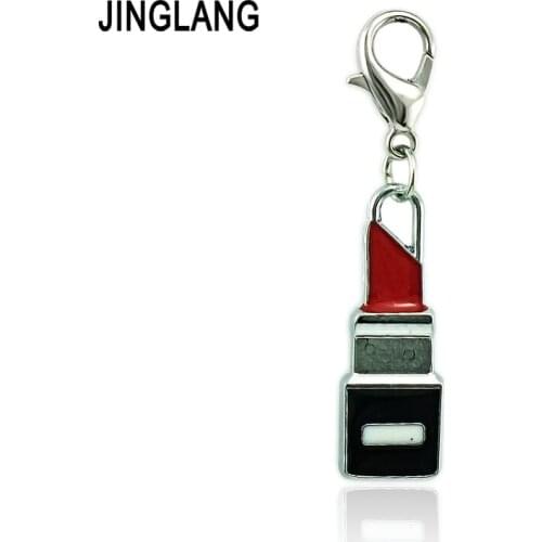 JINGLANG Classic Christmas Style Lobster Clasp Charms Dangle Enamel Lipstick Pendant DIY Charms For Jewelry Making Accessories