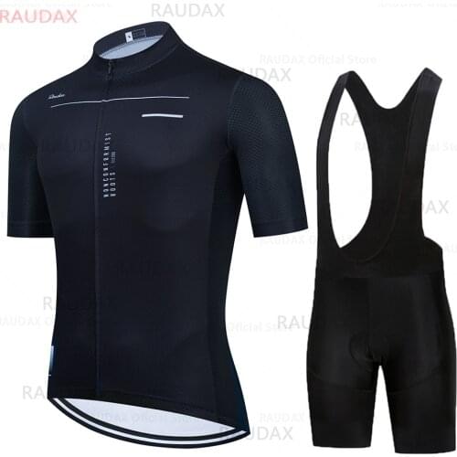 Raudax Cycling Jerseys Set 2021 Summer Short Sleeves Bicycle Cycling Clothing Classic Black Men Ropa De Ciclismo Breathable