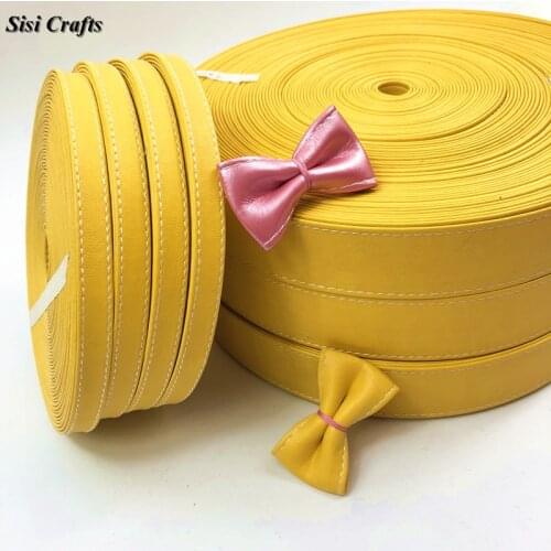 Sisi Crafts Tape Stitched Fall Yellow PU Ribbon 10 16 30mm Faux Leather Flat Cord Bias Layering DIY Hair Bow Handmade Material