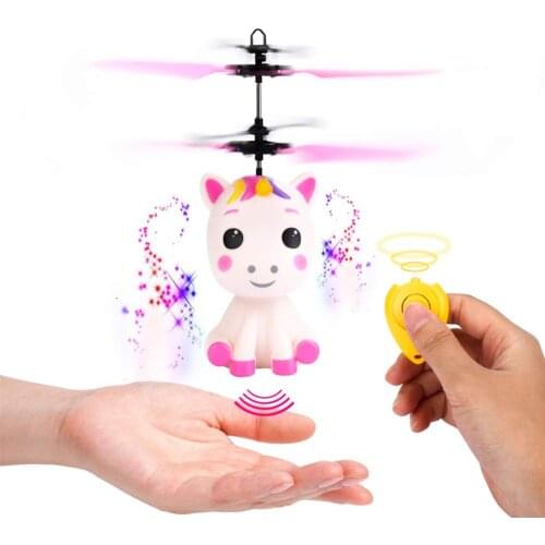 Flying Unicorn Toy With LED Light Hand Controlled Unicorn Helicopter Toy LED Light Infrared Induction Drone For Kids Flying Toy