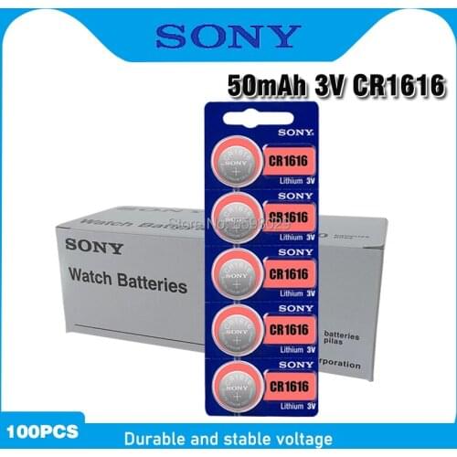 100Pcs Sony 50mAh 3V Lithium Button Cell Battery CR1616 DL1616 BR1616 ECR1616 5021LC L11 LM1616 CR 1616 Coin Cell Batteries