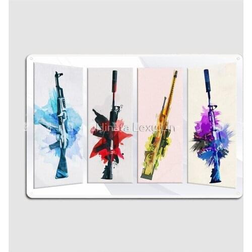 Cs:Go Watercolor Weapons Metal Sign Club Kitchen Wall Decor Custom Tin Sign Poster
