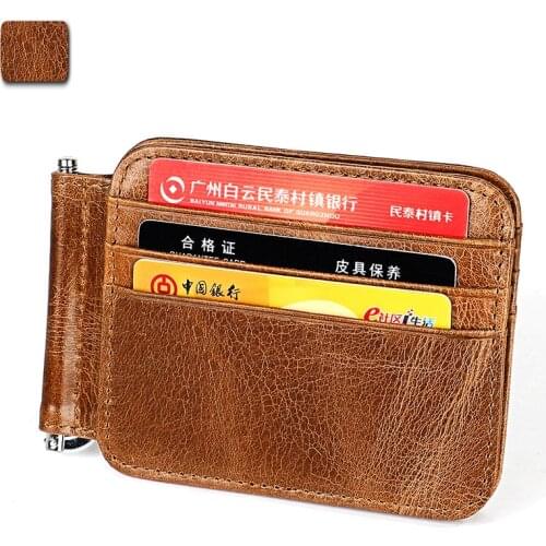 Fashion Slim Genuine Leather Women Money Clip Wallet RFID Blocking Mini Ladies Credit Card Men Purse Small Cash Holder For Woman