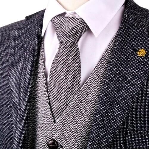 7cm Gray Grey Black Brown Camel Tan Houndstooth Mens Ties Neckties Wool Wholesale Brand New Casual Formal Business Free Shipping