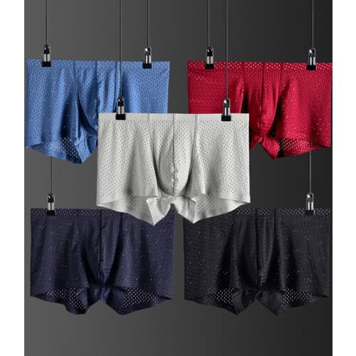 Men underwear Boxer shorts Breathable mesh Ice silk Seamless u convex design sexy kilot male mens underpants cueca boxer homme