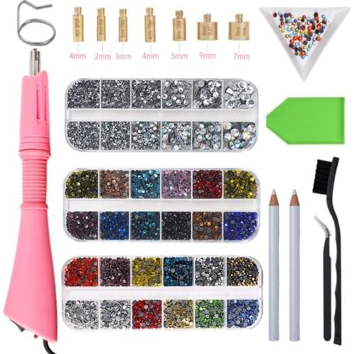 EU/US 2000pcs+Tools Hot Fix Rhinestones Set/Crystal Glass Hotfix Rhinestone Hotfix Applicator Iron-on Wand Strass Rhinestone Set