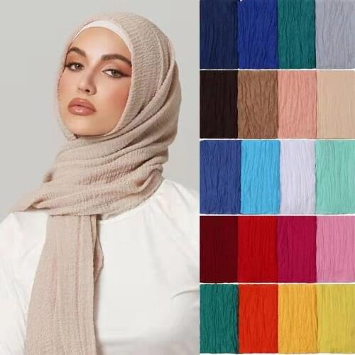 NEW Candy Solid Color Crinkle Scarf Pleated Cotton Linen Headscarf Muslim For Women Shawls Headscarf COLOR 25