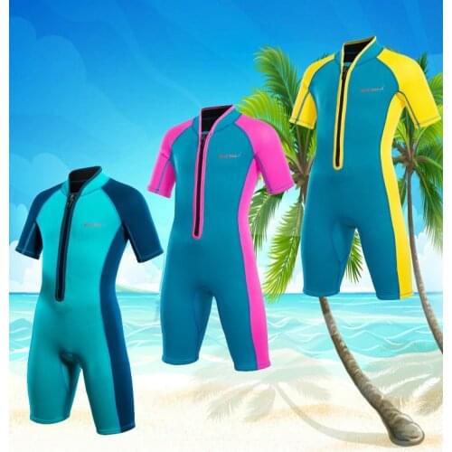 New 2mm Childrens Wetsuit Childrens Short Sleeve Warm Jumpsuit One Piece Sun Protection Warm Surf Suit Girls and Boys Wetsuit