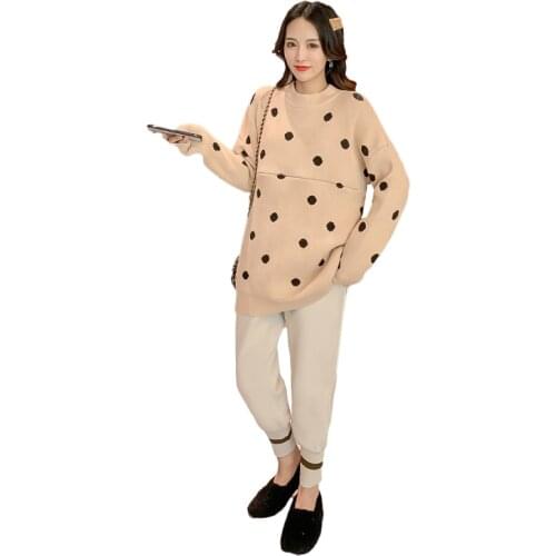 Maternity Clothes Fashion Nursing Sweater Knitted Pregnant Sweater Dress Winter Pregnancy Top Breastfeeding O-Neck Plus Size