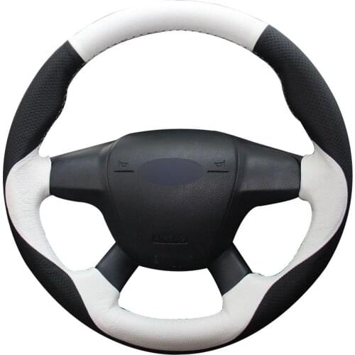 DIY Customize Braiding Black Natural Leather White Natural Leather Car Steering Wheel Cover For Ford Focus 3 2012 -2014 Kuga Esc