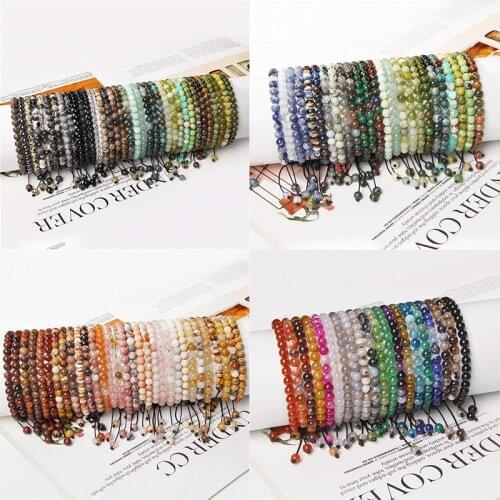 Wholesale 6 mm Weave Bracelets Polished Tiger Eye Stone Beads Bangle Lapis Lazuli Rhodonite Adjustable Bracelet Women Pulsera