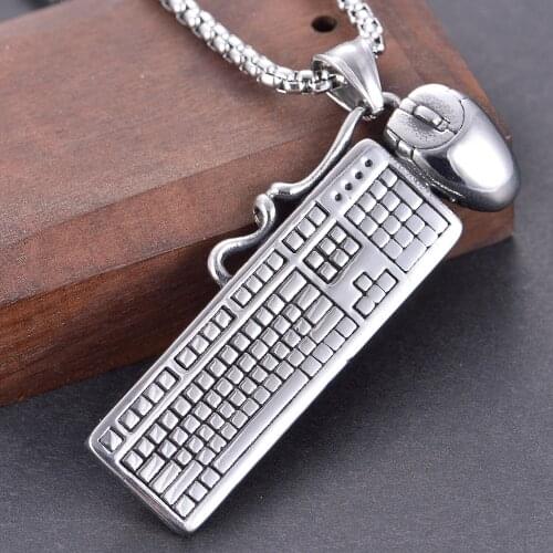 Mouse Keyboard Pendant Necklace Mens Hip Hop 316L Stainless Steel Necklaces Men Women Jewelry