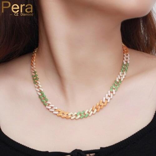 Pera Trendy Multicolor Cubic Zirconia Adjustable Size Double Layer Chokers Chain Necklaces for Ladies Prom Party Jewelry P022