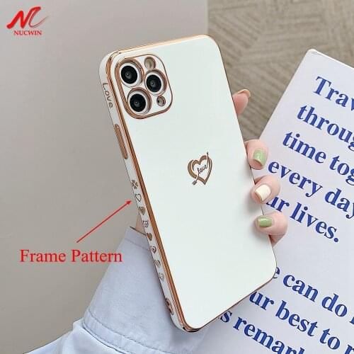 Luxury Frame Love Heart Pattern Phone Cases for iPhone 12 Mini 11 Pro Max X Xs Max Xr 7 8 Plus SE 2020 Gold Plating TPU Cover