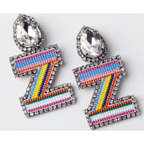 Embroidery Initial A-z Letter Earrings Rhinestone Crystal big clip Earings For Women alphabet Fashion Jewellery 2020 wholesale
