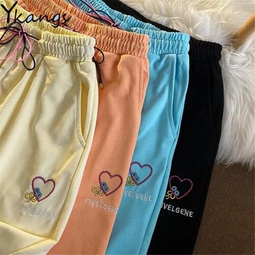 Cartoon Heart Print High Waist Korean Clothes Sports Home Womens Short Harajuku Casual Summer Fashion Sweat Biker Shorts Female