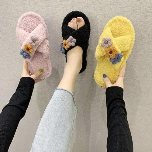 Soft Plush Cotton Cute Slippers Shoes Couple Unisex Non-Slip Floor Indoor Home Furry Slippers Women Shoes For Bedroom