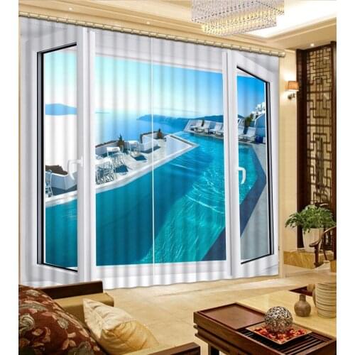 Blue curtains Photo 3D Curtains for Living Room Window curtains scenery cutain