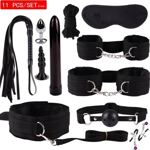 SM Sexy Suit Plush Alternative Bondage Sex Nylon Leather Suit Handcuffs Anal Plug Strap Rope Leather Whip Nipple Clamp Vibrator