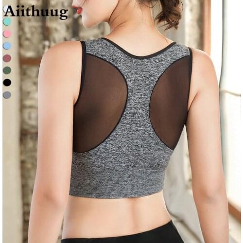 Aiithuug Sports Bra for Women High Impact Padded Workout Breathable Bras Sexy Mesh Design Mesh Openwork Workout Crop Athletic