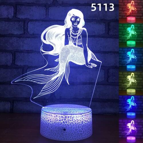 LED 3D Night Light Mermaid Shape Crack Touch Base 3d usb Night Lamp Desk Table Lamp Children Bedroom Mood Lighting