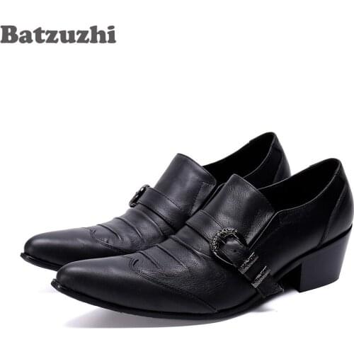 Batzuzhi Handmade Men Leather Shoes Pointed Toe Black Business Oxfords Slip On Chaussures Hommes Leather Dress Shoes!Big Size 12